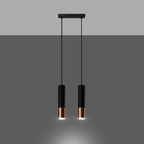 Candeeiro de Teto Suspenso AÇO LOOPEZ 2 Lampâdas Preto/Cobre