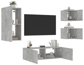 vidaXL 4 pcs móveis de parede para TV com luzes LED cinzento cimento
