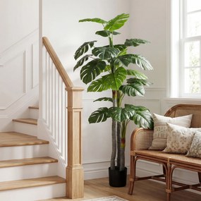 Árvore artificial, planta artificial Monstera, altura 1,5 m, tronco, ramos, líquen, folhas em forma de tartaruga, muito realista, vaso incluído