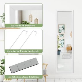 Espelho de parede de corpo inteiro com ganchos para porta Espelho 33 x 119 cm Branco