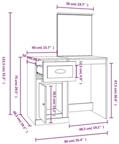 Toucador com espelho 90x50x132,5 cm derivados de madeira branco