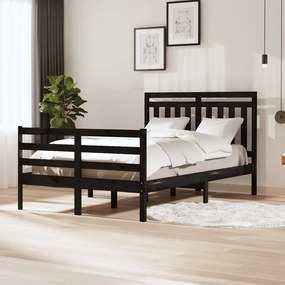 Estrutura de cama dupla pequena 120x190 cm madeira maciça preto