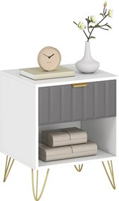 Mesa de cabeceira 45 x 40 x 55, mesa auxiliar com compartimento aberto, gaveta e puxador, pés em aço, branca