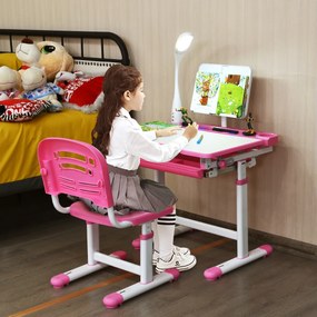 Secretária para crianças com mesa de desenho da cadeira de lâmpada Mesa de leitura infantil Ângulo da mesa de leitura infantil e Altura ajustável Rosa