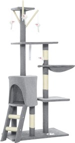 PawHut Arranhador para Gatos com Caverna Plataformas Rato de Brinquedo Rede e Postes de Sisal 60x35x134 cm Cinzento | Aosom Portugal