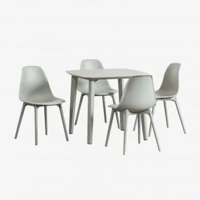 Conjunto De Mesa Quadrada De 85x85 Cm E 4 Cadeiras De Jardim Em Polietileno Scand Verde Cáqui - Sklum