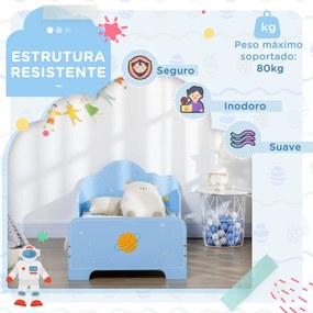 Cama para Crianças de 3-6 Anos 143x74x59cm Cama Infantil de Madeira com Barreiras de Proteção Carga Máxima 80kg Azul