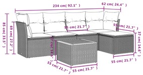 6 pcs conjunto sofás de jardim com almofadões vime cinzento
