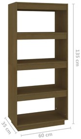 Estante/divisória 60x35x135 cm pinho maciço castanho-mel