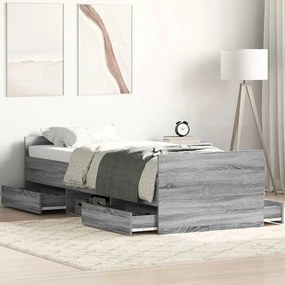 Estrutura de cama c/ painéis de cabeceira e pés cinzento sonoma