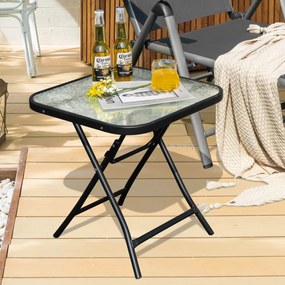 Mesa para jardim quadrada de 46,5 cm com estrutura resistente à ferrugem e tampo de vidro temperado para piscina e varanda jardim Preto