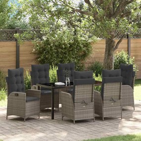 vidaXL Conjunto de Jantar de Jardim 7 Peças com Almofadas Cinza Rattan Poliéster