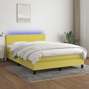 vidaXL Cama box spring c/ colchão e LED 140x200 cm tecido verde