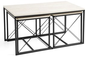 **** Conjunto de Mesas de Centro Defne – Preto Travertino – 100x52x50