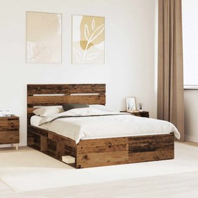 vidaXL Estrutura da Cama com cabeceira Madeira antiga 140 x 190 cm