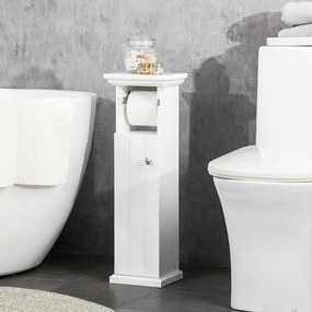 Móvel de casa de banho 21,5 x 17,8 x 66,5 cm com suporte para papel higiénico, armário e saída para o papel, branco