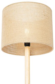 Smart vloerlamp hout met linnen kap naturel 32 cm incl. Wifi A60 - Mels