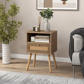 Mesa de cabeceira de rattan com gaveta multifuncional para sala de estar ou quarto 40 x 30 x 60,5 cm Natural e Castanha