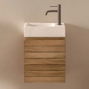 Conjunto De Móvel De Casa De Banho Suspenso Em Madeira De Teca Com Lavatório Integrado Em Cimento Napier Madeira De Teca & Sem Espelho - Sklum