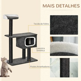 Árvore para Gatos Torre de Escalada para Gato com Caverna Várias Plataformas e Postes Arranhadores de Sisal Natural Centro de Atividades 70x41x112cm C