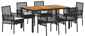 Conjunto de Jantar de Jardim de 7 Peças com Almofadas Preto Rattan Sin