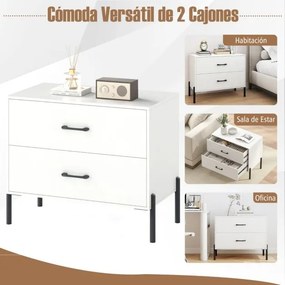 Mesa de cabeceira larga 71 x 40 x 61 cm moderna em madeira com pés e puxadores em metal com arrumação Branca