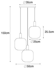 Candeeiro suspenso design preto com latão e vidro âmbar 3 luzes - Zuzanna Design