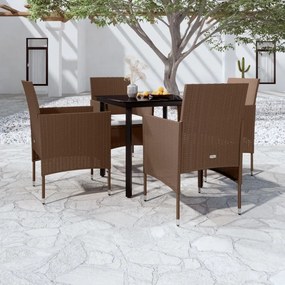 vidaXL 5 pcs conjunto de jantar p/ jardim c/ almofadões castanho/preto