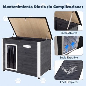 Casota para Cães, 85,5 x 56,5 x 64,5 cm, Teto de Asfalto Impermeável, Cinzento