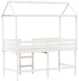 Cama alta c/ escada e telhado 80x200 cm pinho maciço branco