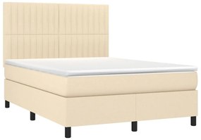 Cama box spring c/ colchão e LED 140x200 cm tecido cor creme