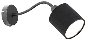 Candeeiro de parede preto com abajur preto, interruptor e braço flexível - Merwe