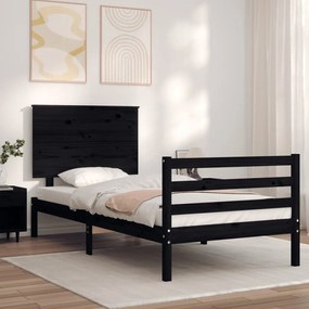 vidaXL Estrutura cama de solteiro c/ cabeceira madeira maciça preto