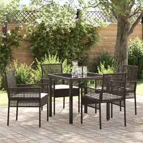 vidaXL Conjunto de Jantar de Jardim 5 Peças com Almofadas Castanho Rattan Sintético