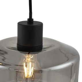 Candeeiro suspenso moderno preto com vidro fumado 3-luzes - Sheena Moderno