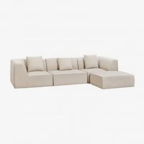 Sofá Modular De 3 Peças Com Puff Estofado Cardea Chenille Bege Creme - Sklum