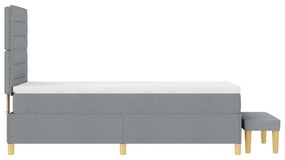 Cama Box Spring com Colchão &amp; Banco Cinza Claro 90x190 cm Tecido
