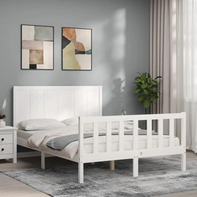 Estrutura de cama com cabeceira 120x200cm madeira maciça branco