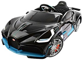 Bugatti Divo Carro elétrico para crianças 12v, módulo de música, assento de couro, pneus de borracha EVA Preto