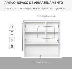 Kleankin Armário Casa de Banho com Espelho Móvel Auxiliar Montado na P