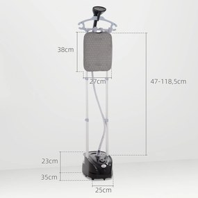 Ferro de Engomar a Vapor 1800W Temperatura Ajustável 11 Níveis Depósito de 2 L Aquecimento em 38s 35x25x47-118,5 cm Preto