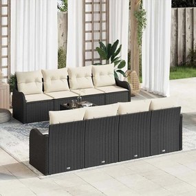 vidaXL Conjunto de Sofá de Jardim com almofada 9 pcs Preto e Creme