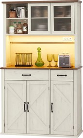 Aparador, armário de cozinha, com iluminação 39,5 x 80,5 x 180,6 cm Branco vintage