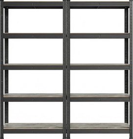 Conjunto de 2 estantes de armazenamento 180 x 90 x 40 cm cinza-preto