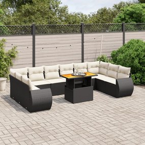 11 pcs conjunto sofás de jardim c/ almofadões vime PE preto