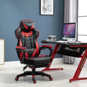 Cadeira de escritorio gaming ergonômica Altura Ajustável reclinável com apoio para pés Vermelho e Preto