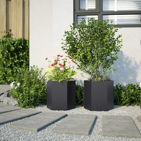 Vasos floreiras de jardim 2 pcs hexagonal 46x40x45 cm aço preto