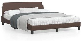 Estrutura cama c/ cabeceira 160x200cm couro artificial castanho