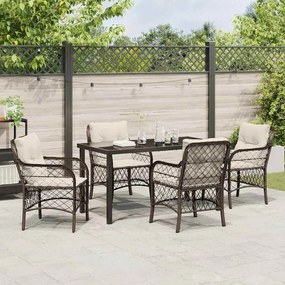 Conjunto de Jantar de Jardim com 5 Peças e Almofadas Marrons em Rattan