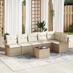 vidaXL Conjunto Modular de Sofá de Jardim de 7 Peças com Almofadas Marrons de Vime